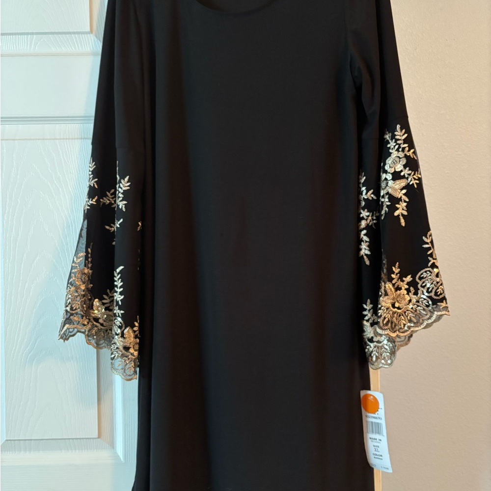 Elegant MSK  Black Dress with Gold Embroidery